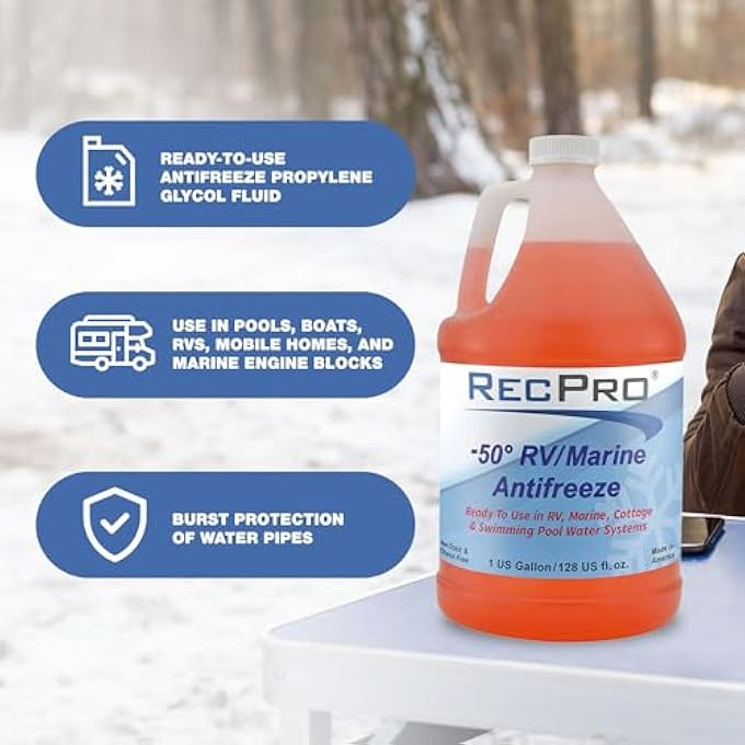 RecPro READY TO USE RV ANTIFREEZE FLUID FOR WINTERIZING RECREATIONAL VEHICLES AND MARINE ENGINE BLOCKS, -50 DEGREE FAHRENHEIT PROTECTION, 1 GALLON - Image 3